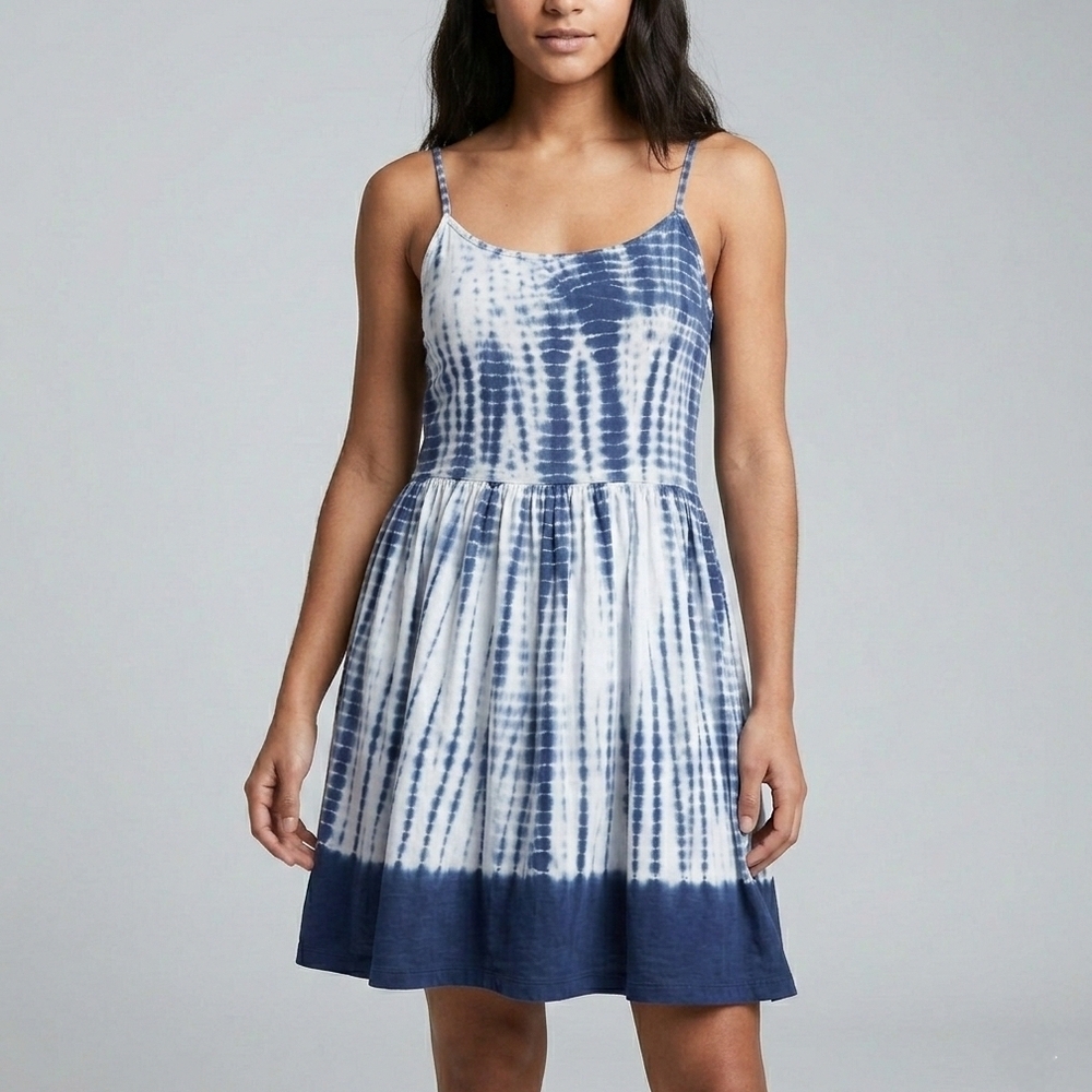 Gap Navy White Tie Dye Boho Mini Sun Dress S Summer Fit& Flare Beachware Boho